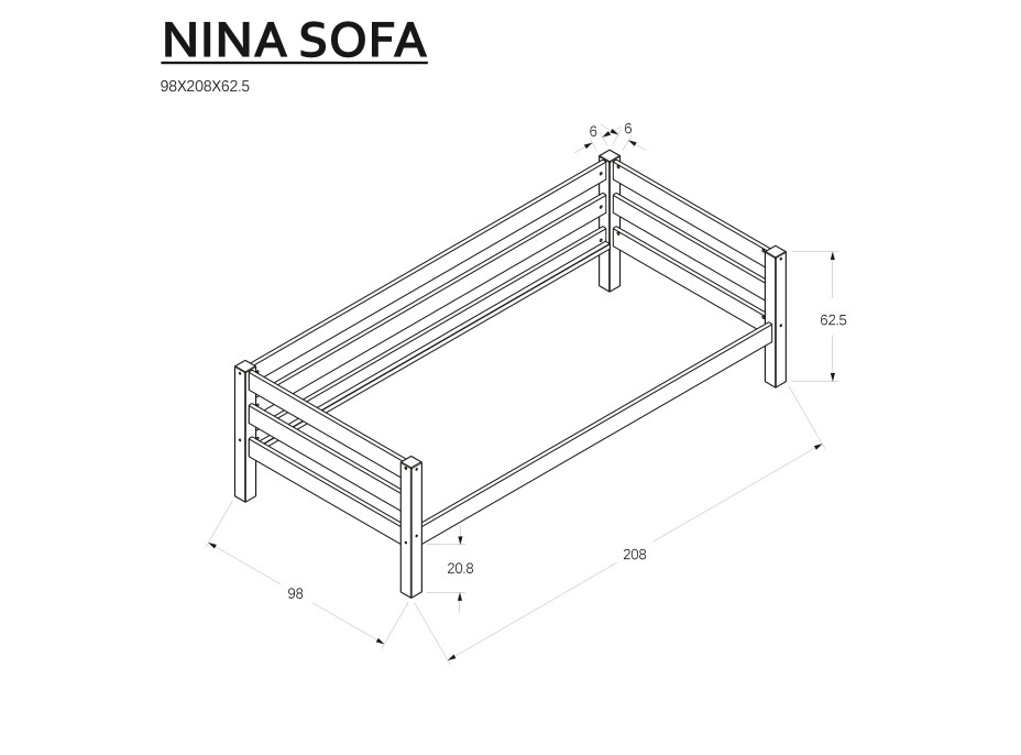Dětská postel z MASIVU BUK - NINA 200x90cm - přírodní