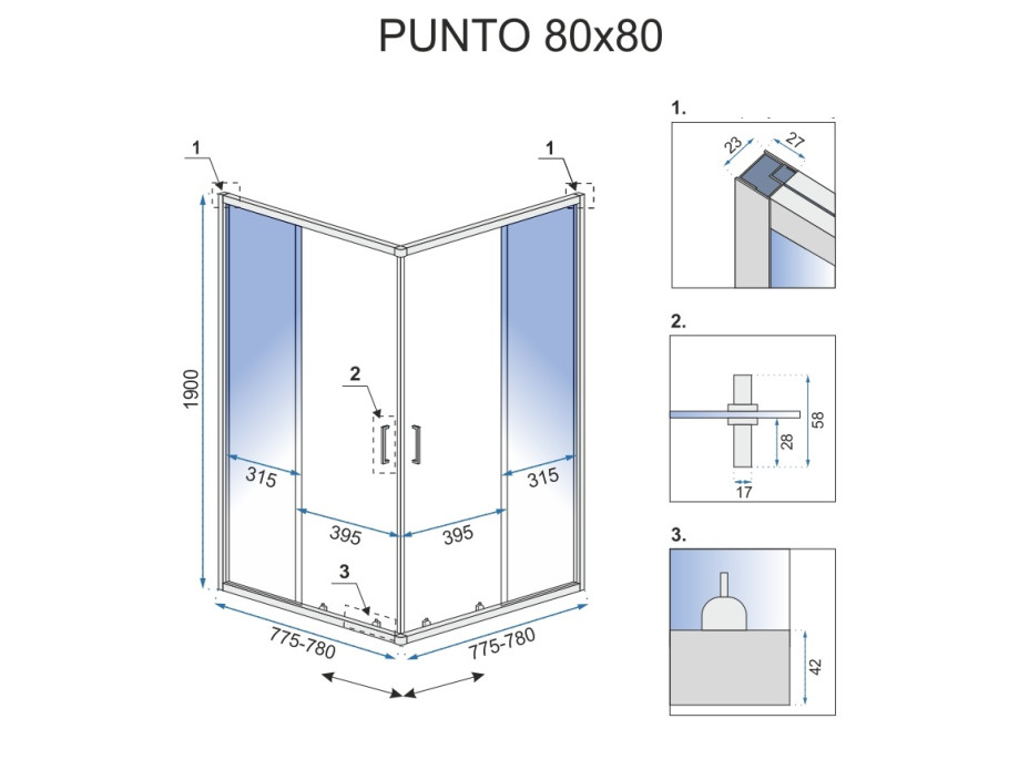 Sprchový kout MAXMAX Rea PUNTO 80x80 cm - černý