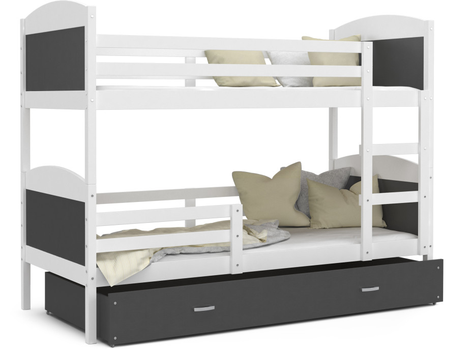 Dětská patrová postel se šuplíkem MATTEO - 160x80 cm - šedo-bílá