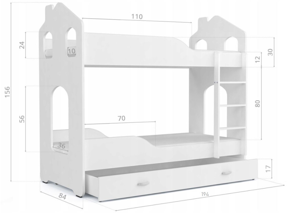 Dětská domečková postel se šuplíkem Dominik RŮŽOVÁ - 190x80 cm