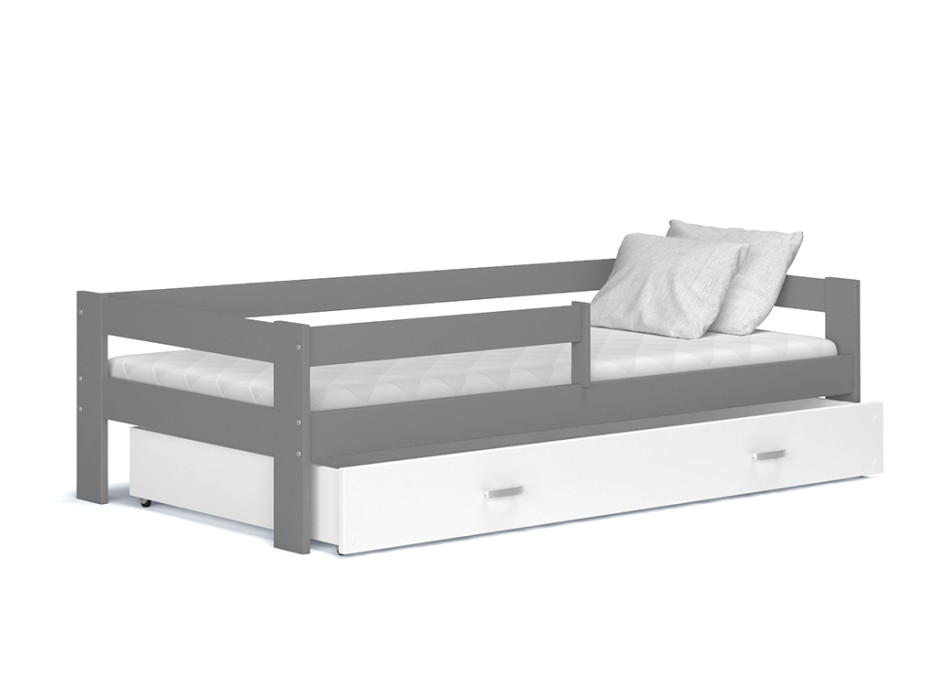 Dětská postel se šuplíkem HUGO V - 190x80 cm - bílo/šedá