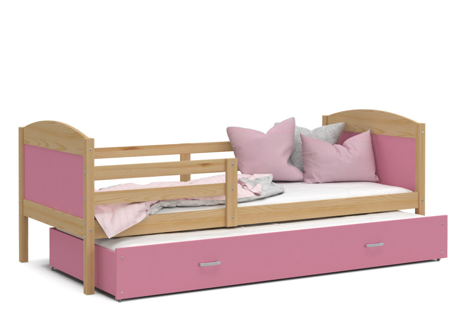 Dětská postel s přistýlkou MATTEO 2 - 200x90 cm - růžová/borovice