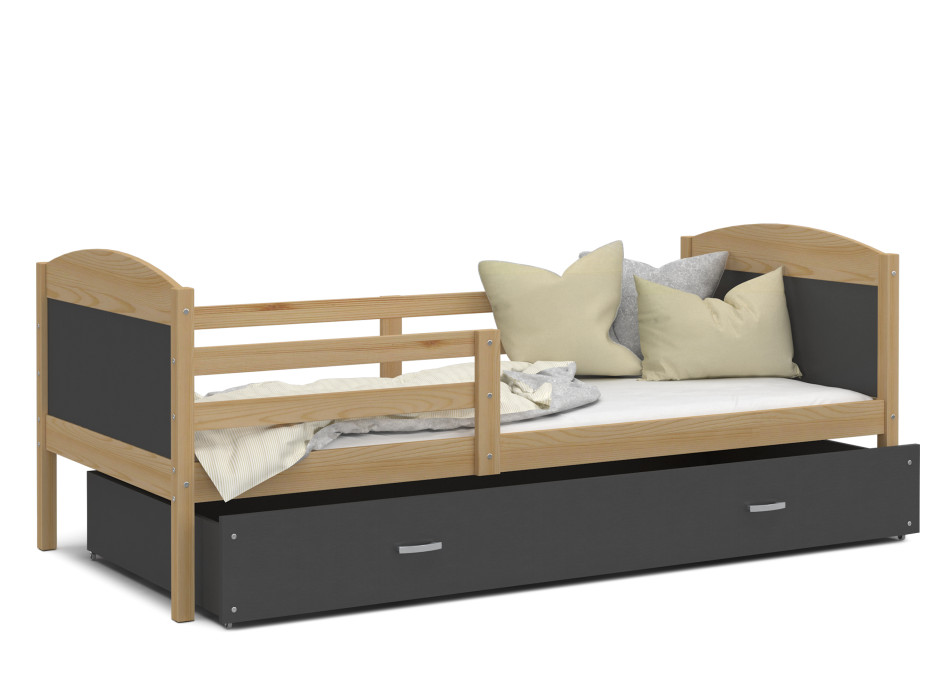 Dětská postel se šuplíkem MATTEO - 200x90 cm - šedá/borovice