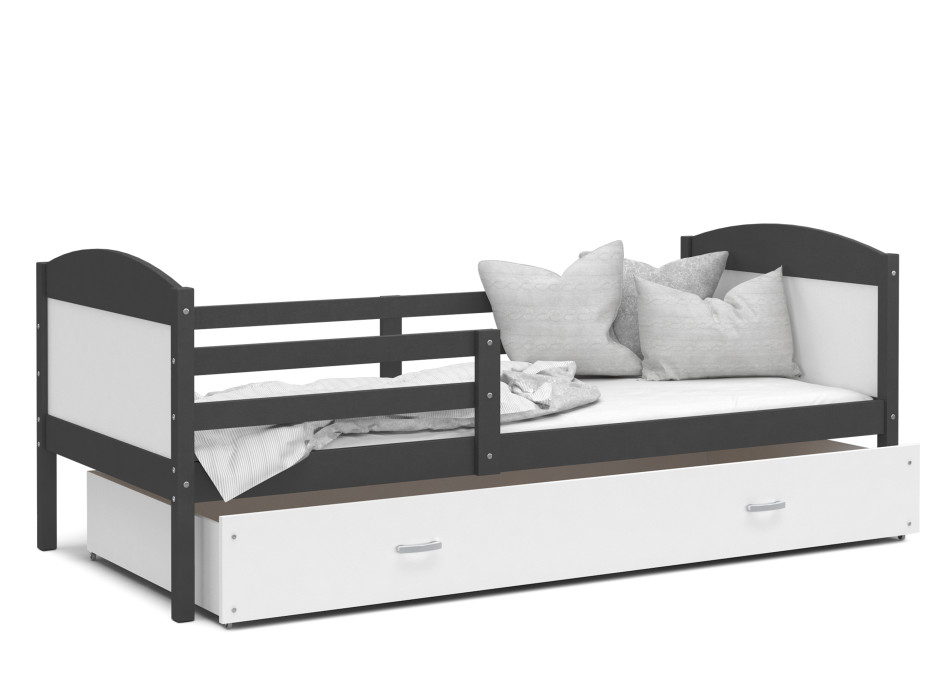 Dětská postel se šuplíkem MATTEO - 200x90 cm - bílo-šedá