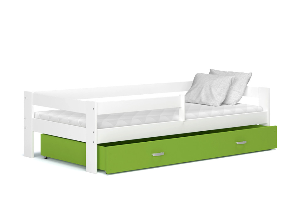 Dětská postel se šuplíkem HUGO V - 190x80 cm - zeleno-bílá