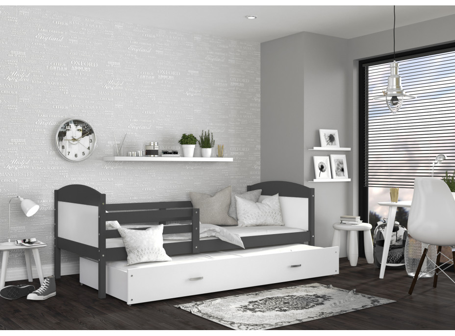Dětská postel s přistýlkou MATTEO 2 - 190x80 cm - bílo-šedá