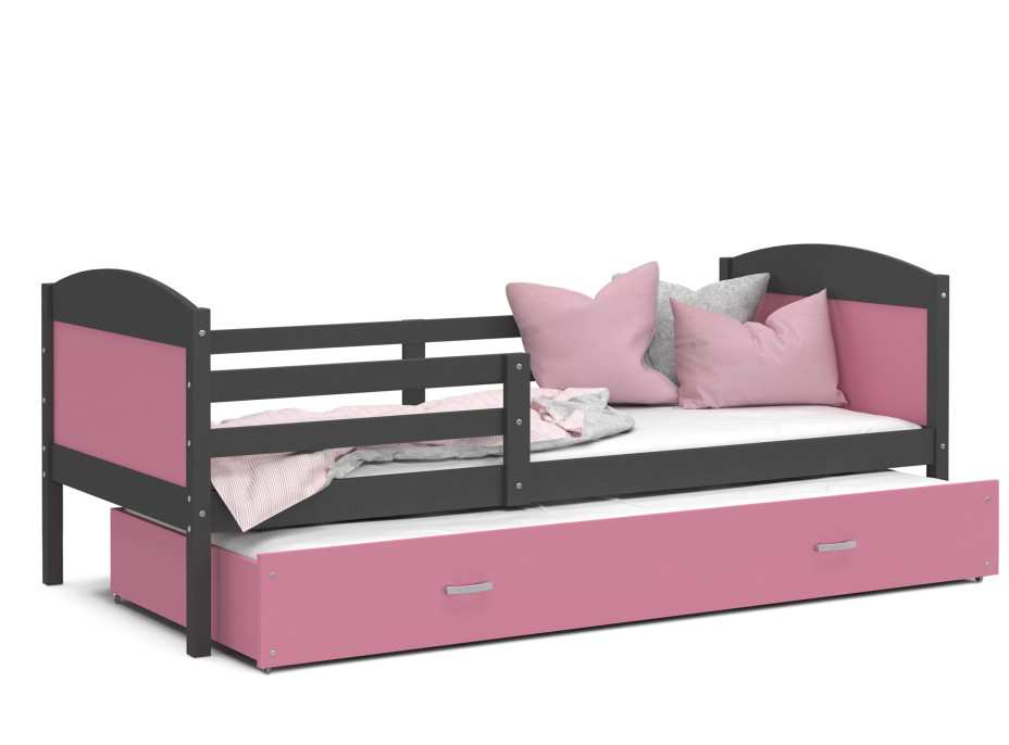 Dětská postel s přistýlkou MATTEO 2 - 200x90 cm - růžovo-šedá
