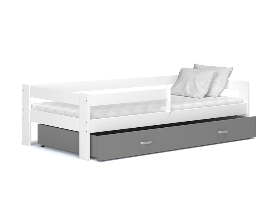 Dětská postel se šuplíkem HUGO V - 190x80 cm - šedo-bílá