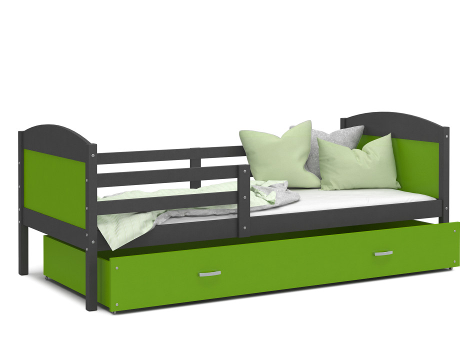 Dětská postel se šuplíkem MATTEO - 160x80 cm - zeleno-šedá