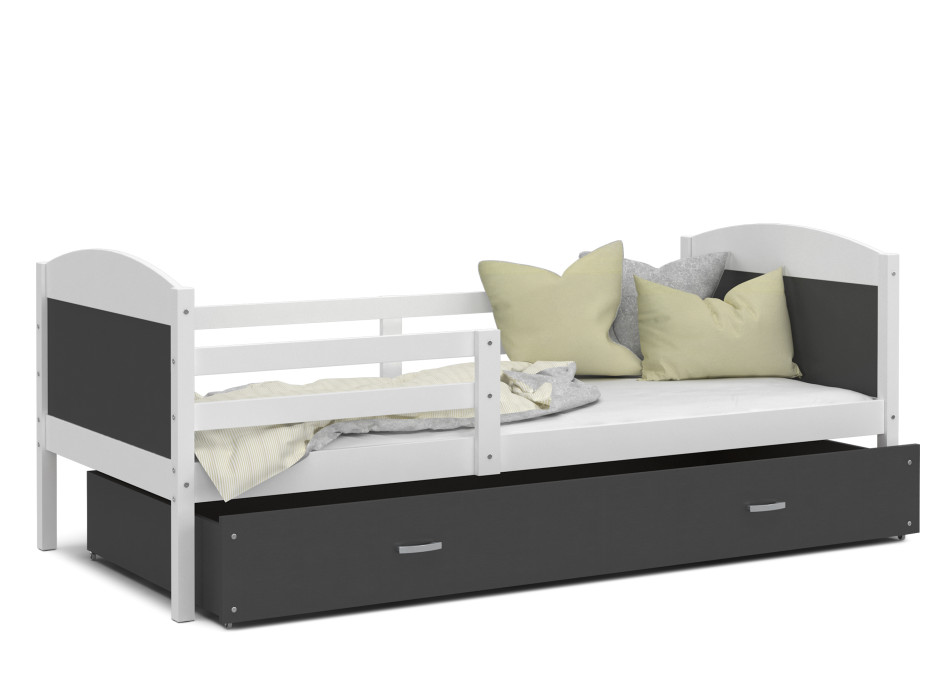 Dětská postel se šuplíkem MATTEO - 160x80 cm - šedo-bílá