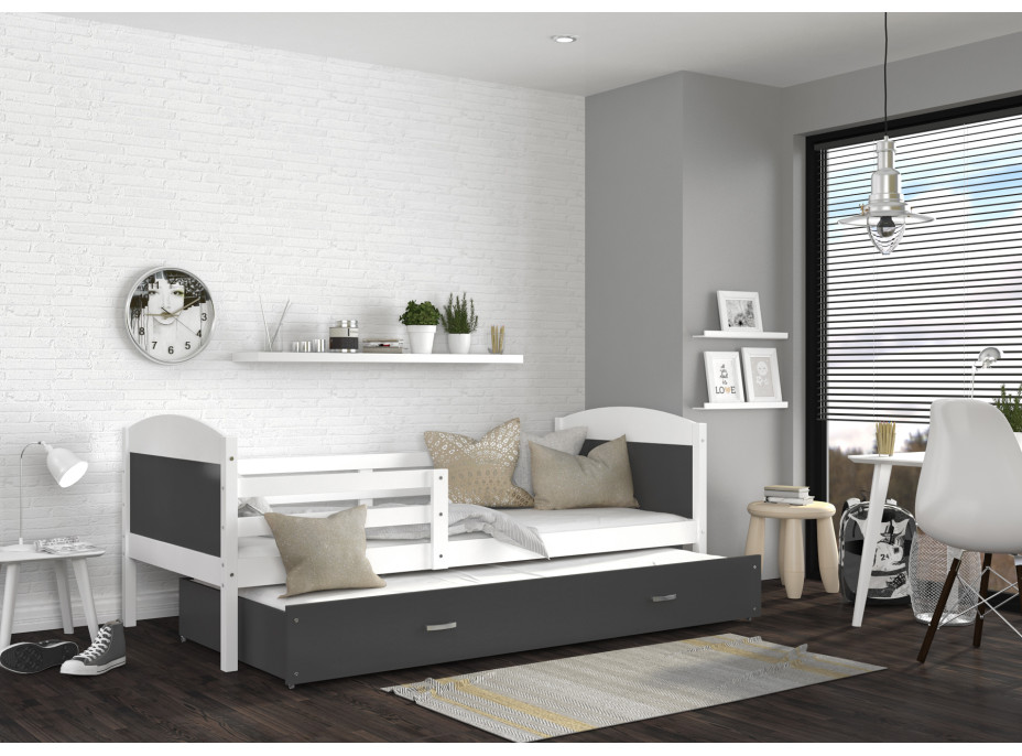 Dětská postel s přistýlkou MATTEO 2 - 190x80 cm - šedo-bílá