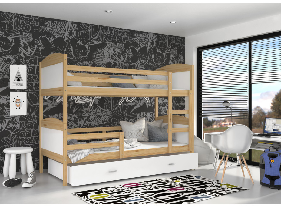 Dětská patrová postel se šuplíkem MATTEO - 160x80 cm - bílá/borovice
