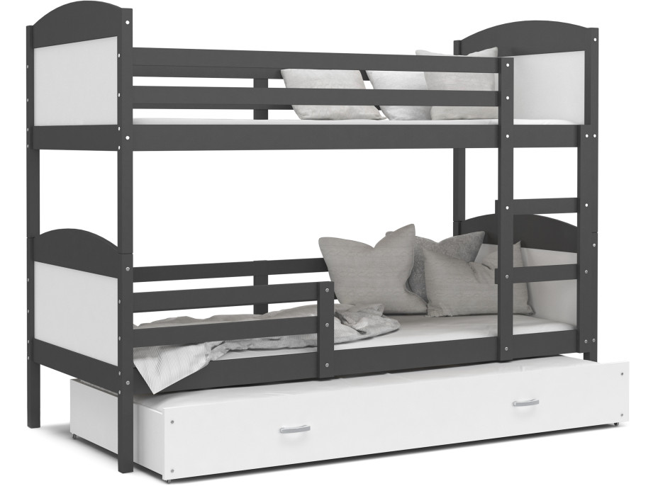 Dětská patrová postel s přistýlkou MATTEO - 190x80 cm - bílo-šedá