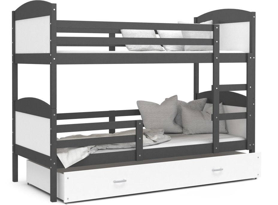 Dětská patrová postel se šuplíkem MATTEO - 200x90 cm - bílo-šedá