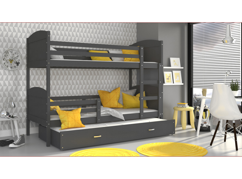 Dětská patrová postel s přistýlkou MATTEO - 200x90 cm - šedá