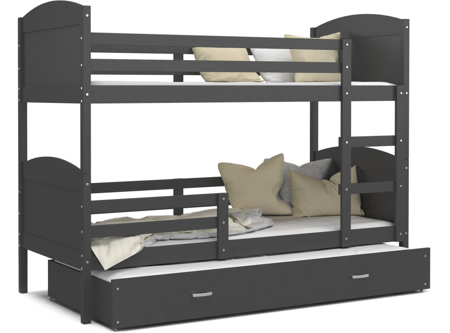Dětská patrová postel s přistýlkou MATTEO - 190x80 cm - šedá