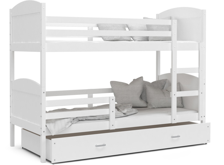 Dětská patrová postel se šuplíkem MATTEO - 200x90 cm - bílá