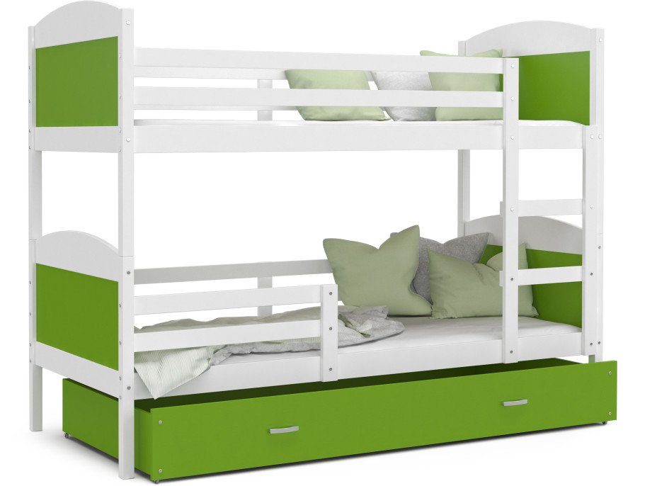 Dětská patrová postel se šuplíkem MATTEO - 190x80 cm - zeleno-bílá