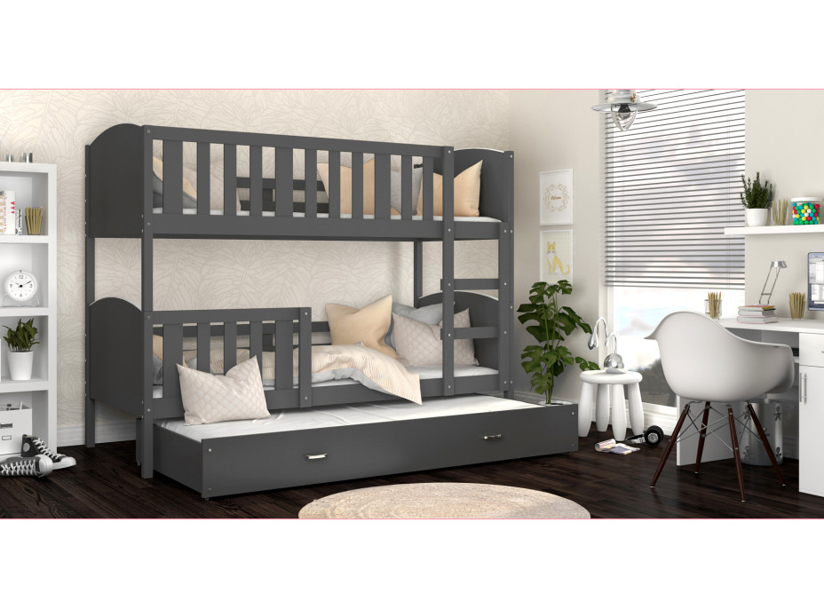 Dětská patrová postel s přistýlkou TAMI Q - 200x90 cm - šedá