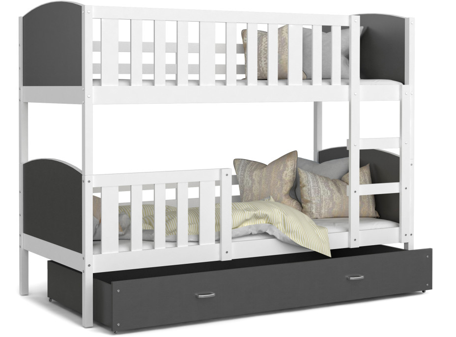 Dětská patrová postel se šuplíkem TAMI Q - 160x80 cm - šedo-bílá