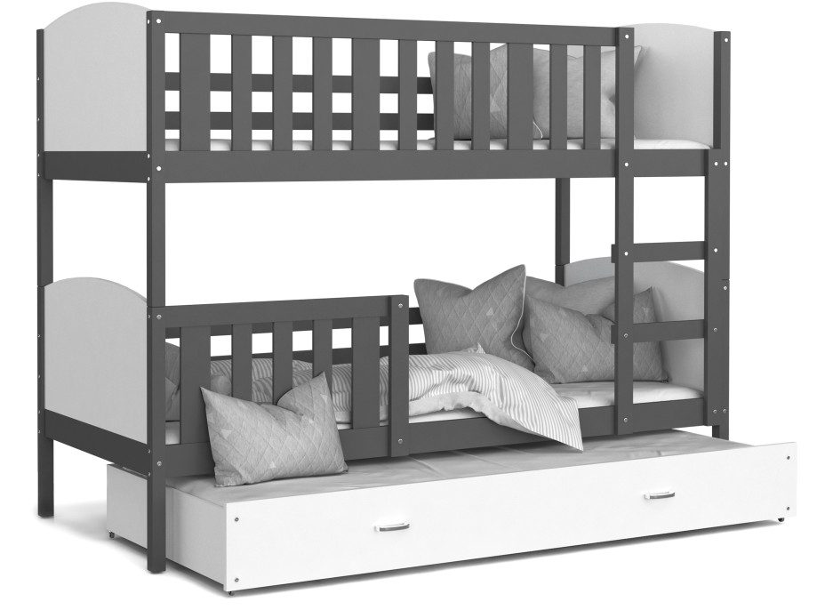 Dětská patrová postel s přistýlkou TAMI Q - 200x90 cm - bílo-šedá