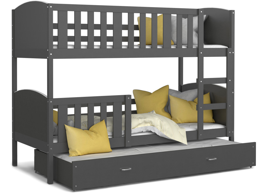 Dětská patrová postel s přistýlkou TAMI Q - 200x90 cm - šedá