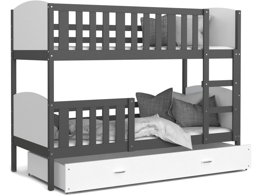 Dětská patrová postel se šuplíkem TAMI Q - 160x80 cm - bílo-šedá