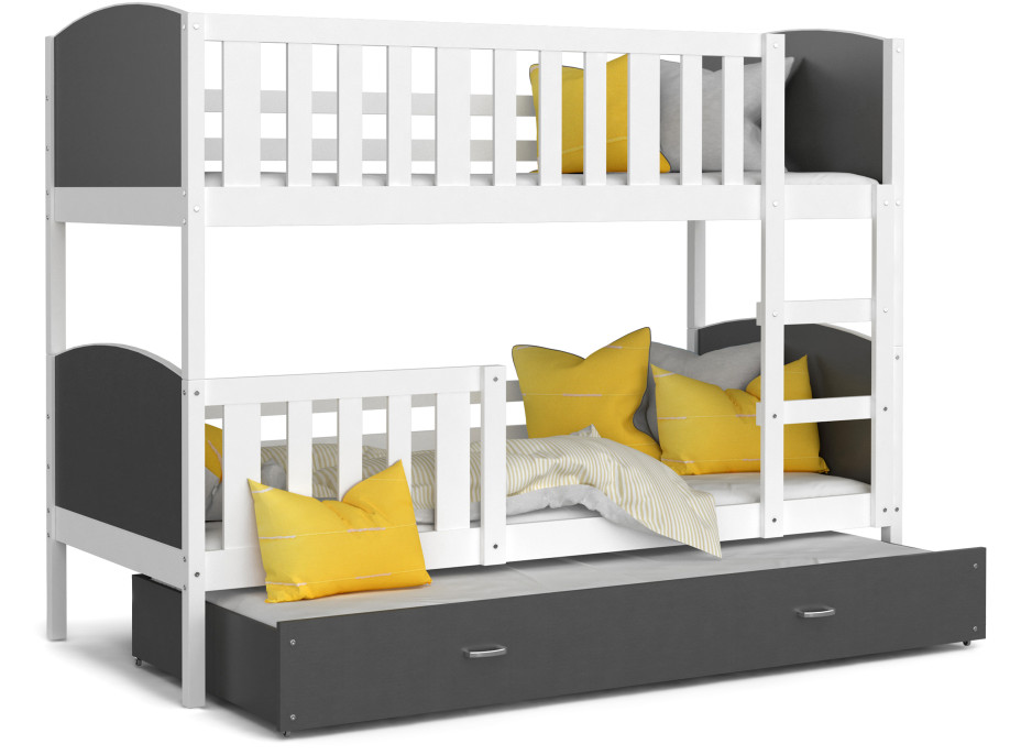 Dětská patrová postel s přistýlkou TAMI Q - 200x90 cm - šedo-bílá