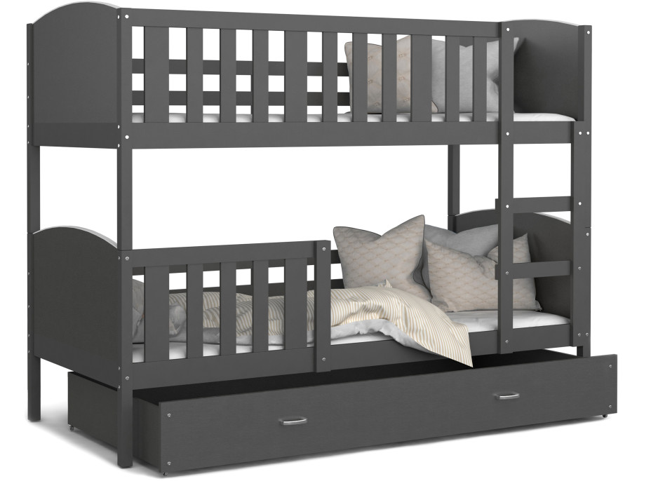Dětská patrová postel se šuplíkem TAMI Q - 160x80 cm - šedá