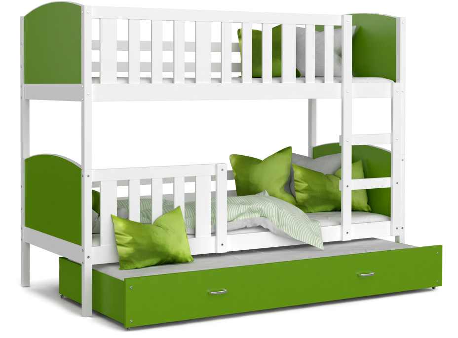 Dětská patrová postel s přistýlkou TAMI Q - 200x90 cm - zeleno-bílá