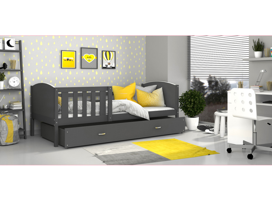 Dětská postel se šuplíkem TAMI R - 200x90 cm - šedá