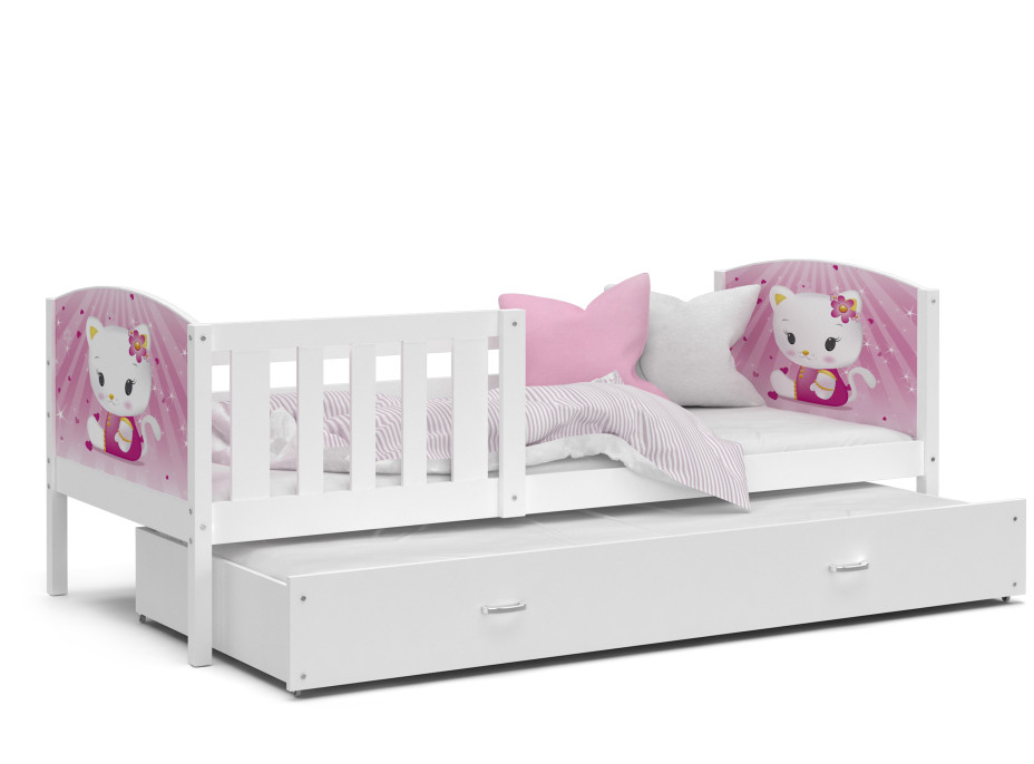 Dětská postel s přistýlkou TAMI R2 - 190x80 cm - HELLO KITTY - bílá