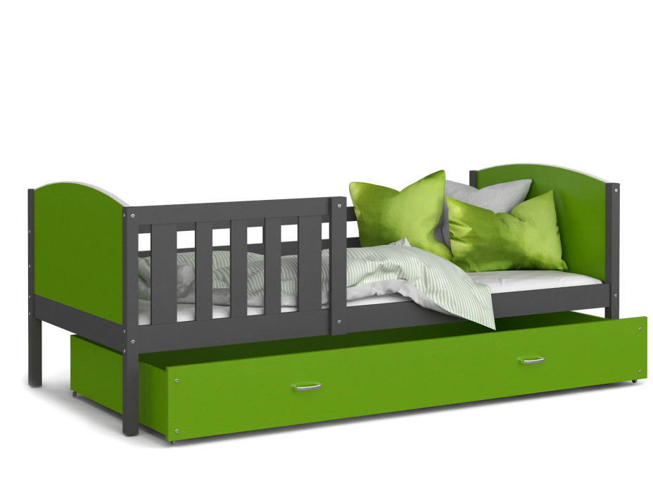 Dětská postel se šuplíkem TAMI R - 190x80 cm - zeleno-šedá