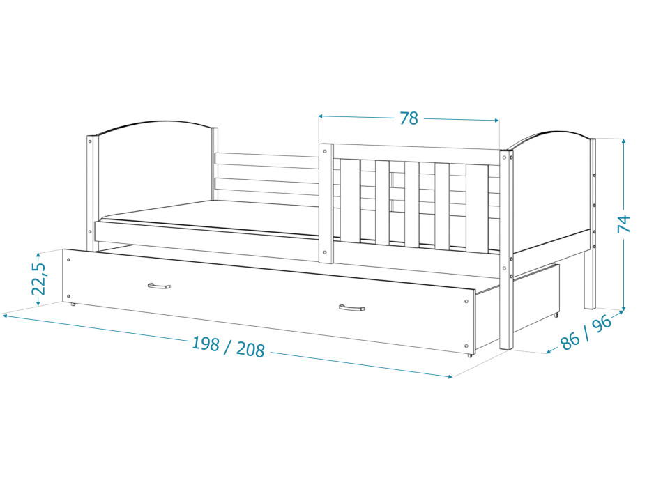 Dětská postel s přistýlkou TAMI R2 - 190x80 cm - HELLO KITTY - bílá