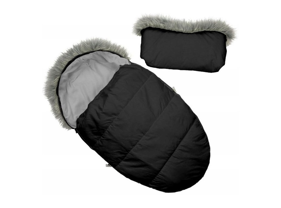 Dětský fusak do kočárku s kožešinou a rukávníkem – černo-šedý (22)