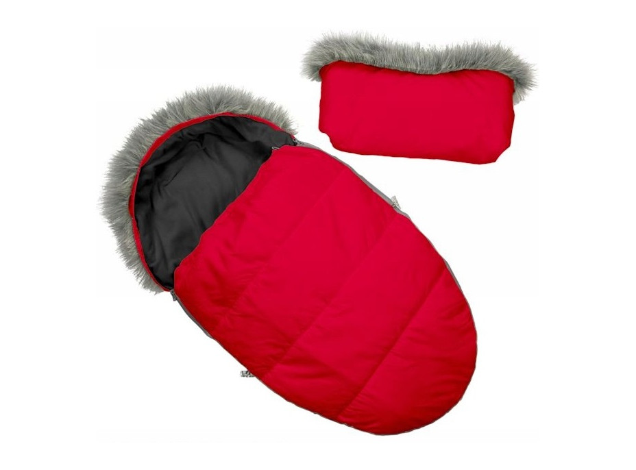 Dětský fusak do kočárku s kožešinou a rukávníkem – červeno-černý (26)