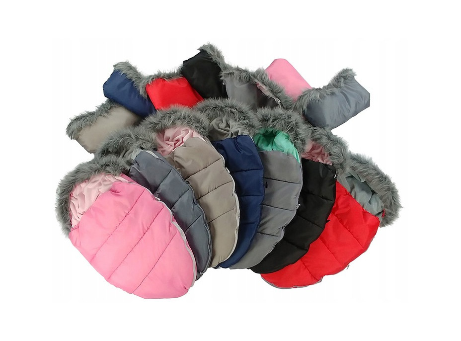 Dětský fusak do kočárku s kožešinou a rukávníkem – červeno-černý (26)