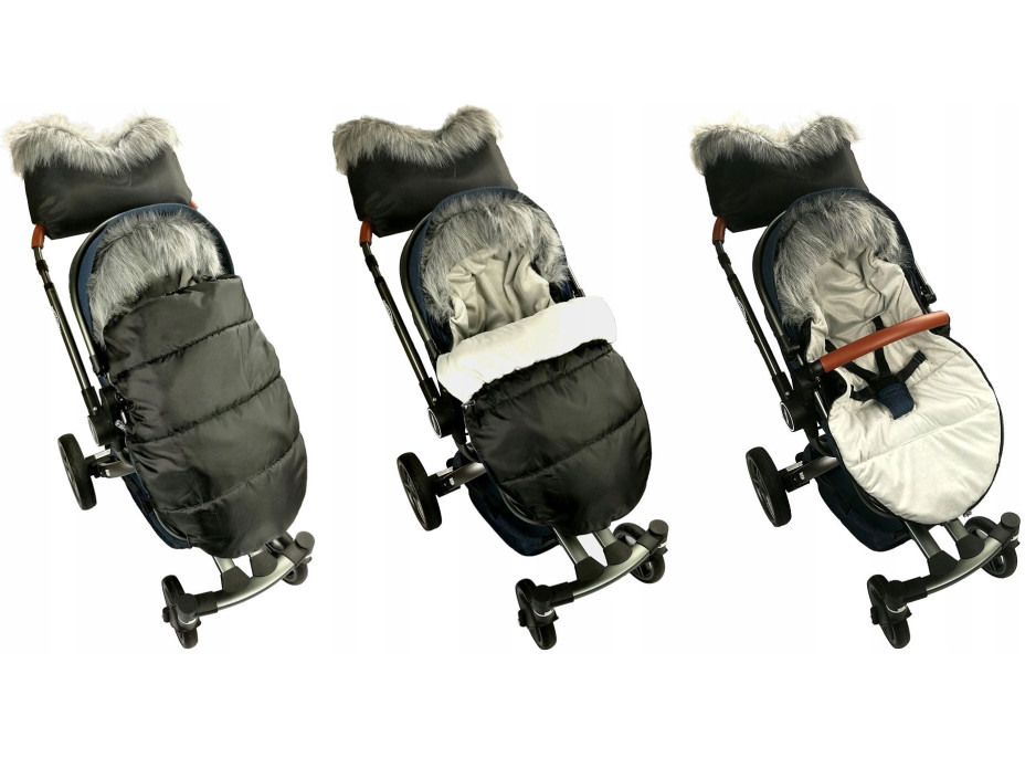 Dětský fusak do kočárku s kožešinou a rukávníkem – červeno-černý (26)