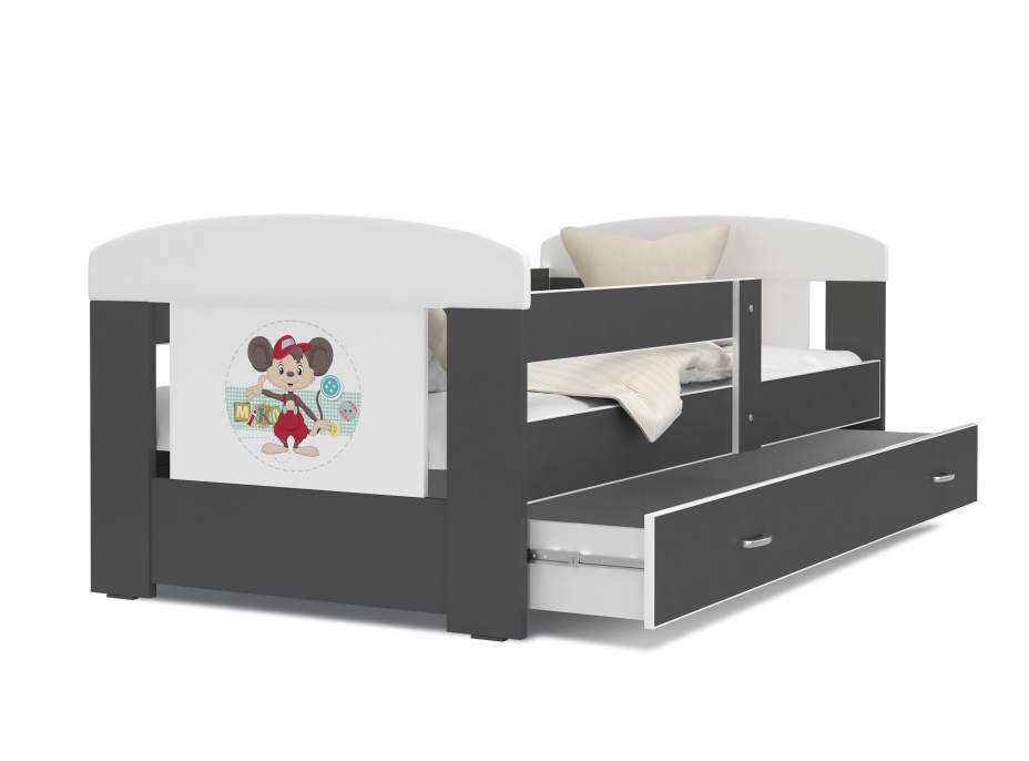 Dětská postel se šuplíkem PHILIP - 180x80 cm - šedá/mišák