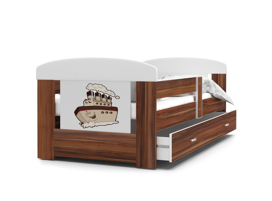 Dětská postel se šuplíkem PHILIP - 140x80 cm - havana/parník