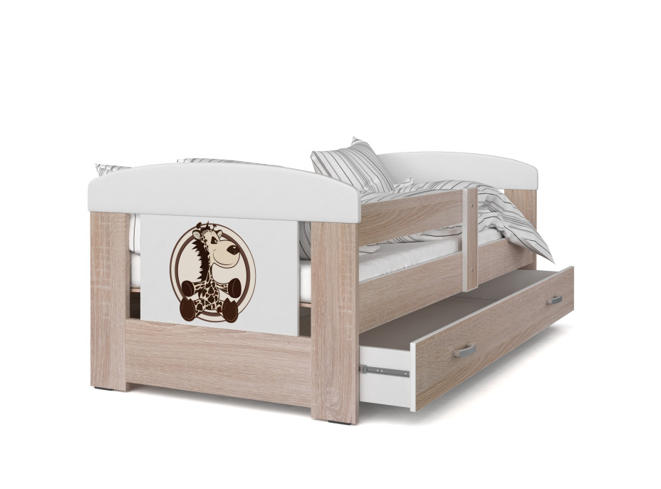 Dětská postel se šuplíkem PHILIP - 140x80 cm - sonoma/žirafa