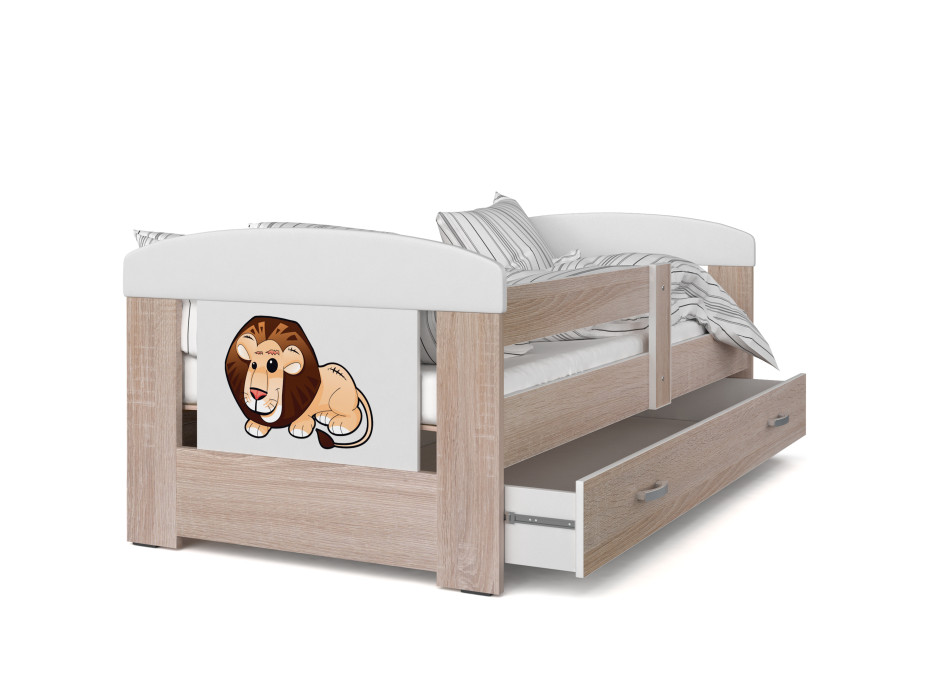 Dětská postel se šuplíkem PHILIP - 160x80 cm - sonoma/lvíček