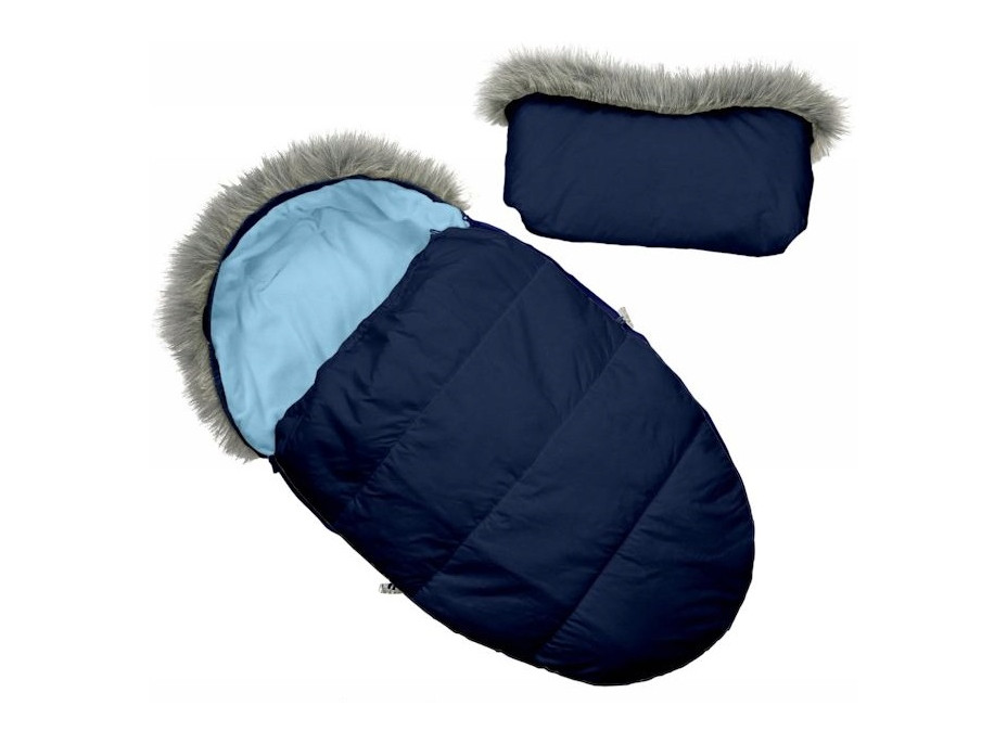 Dětský fusak do kočárku s kožešinou a rukávníkem – granátovo-modrý (31)