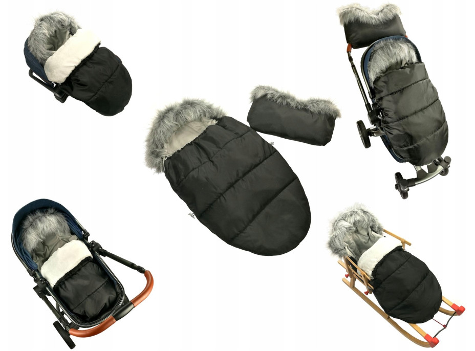 Dětský fusak do kočárku s kožešinou a rukávníkem – granátovo-modrý (31)