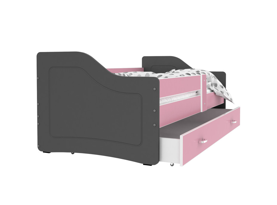 Dětská postel se šuplíkem SWEET - 180x80 cm - růžovo-šedá
