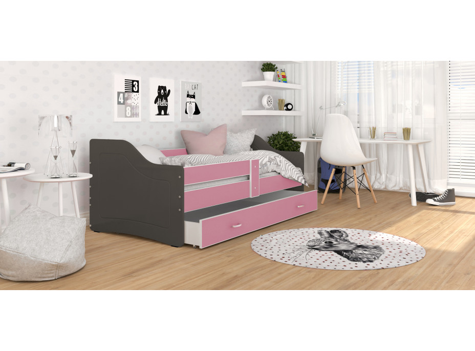 Dětská postel se šuplíkem SWEET - 160x80 cm - růžovo-šedá
