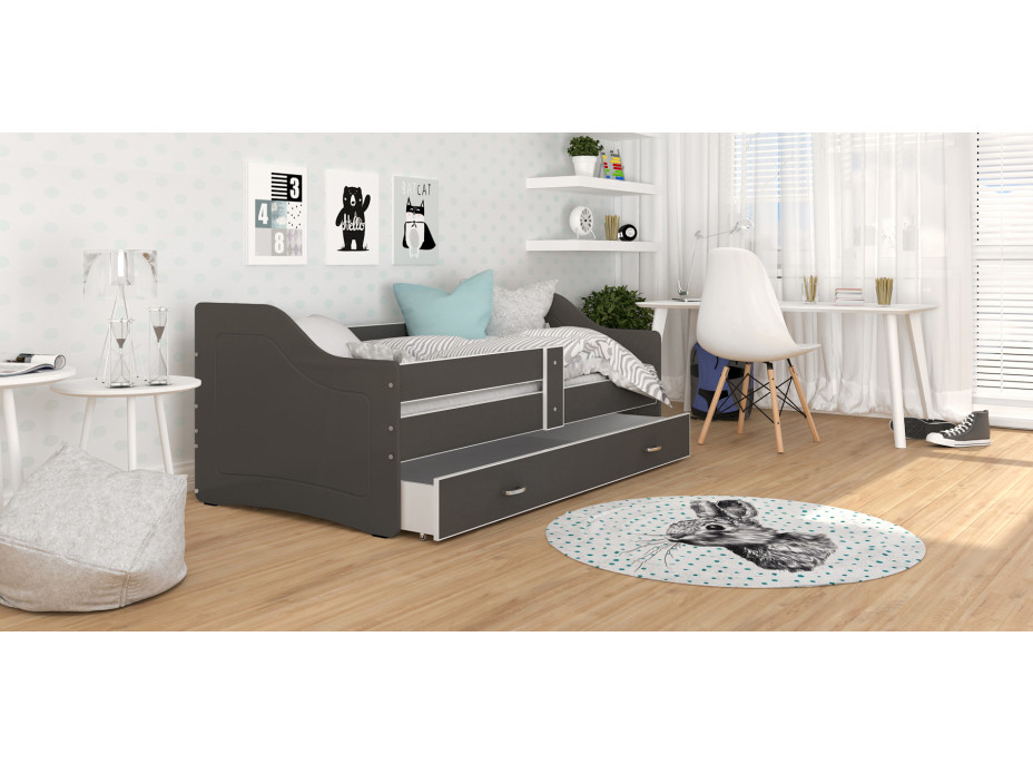 Dětská postel se šuplíkem SWEET - 160x80 cm - šedá