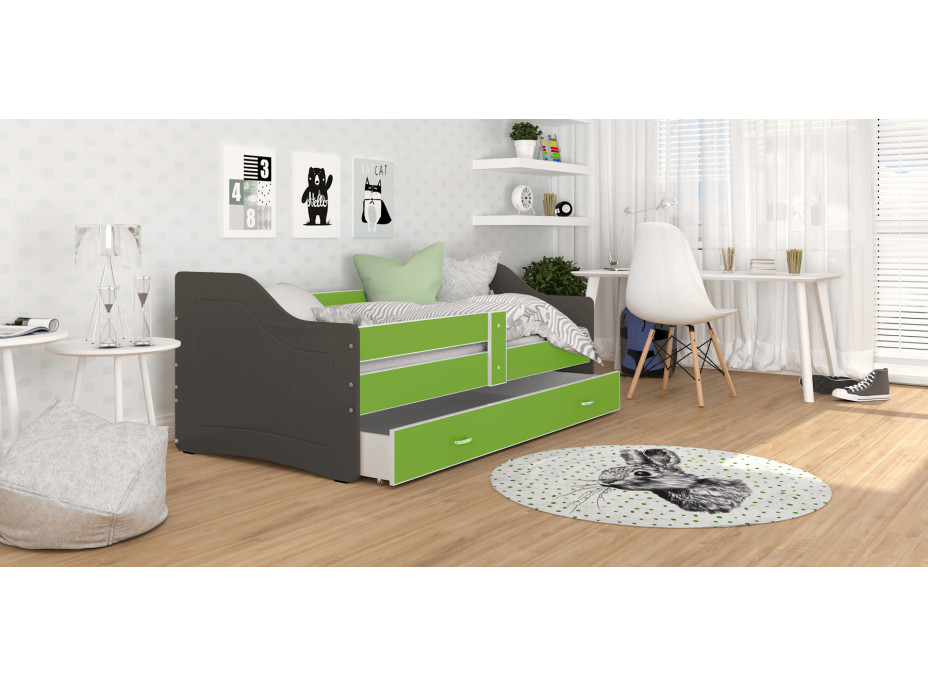 Dětská postel se šuplíkem SWEET - 160x80 cm - zeleno-šedá