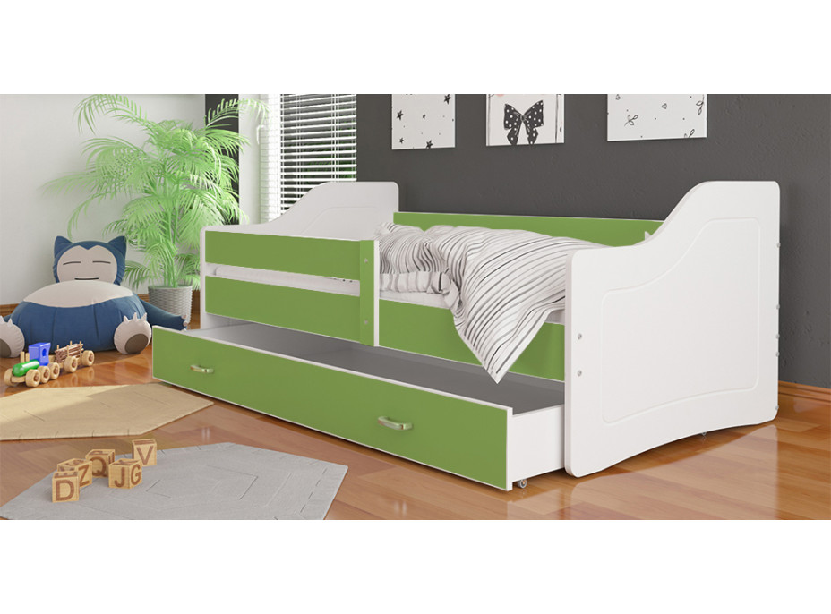 Dětská postel se šuplíkem SWEET - 160x80 cm - zeleno-bílá