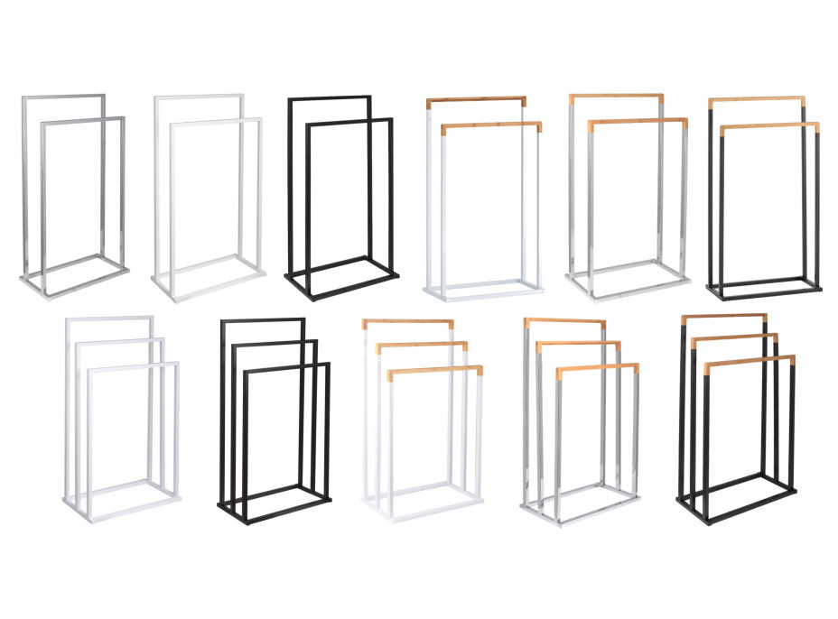 Stojan na ručníky - 2 ramenný - bílý s bambusem